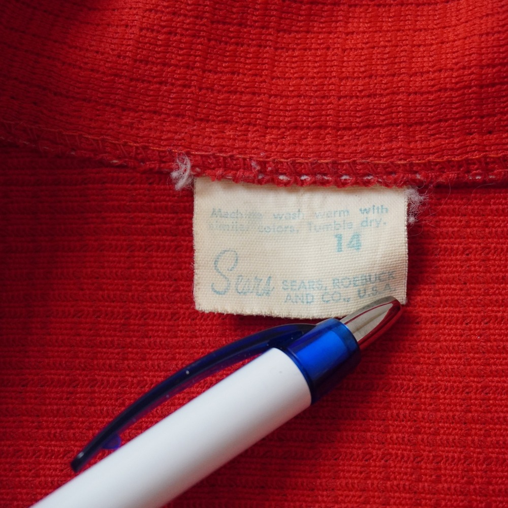 Vintage Sears Roebuck Top 14 Womens Medium 70s Red Knit Dagger Collar USA Made - Picture 5 of 7